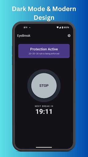 Eye Break settings screen with active hours configuration