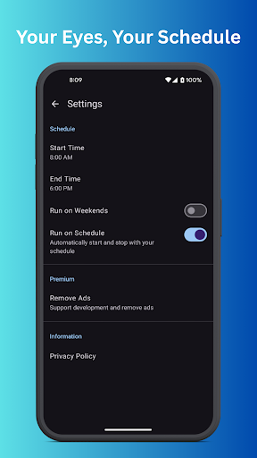 Eye Break reminder notification and break countdown screen